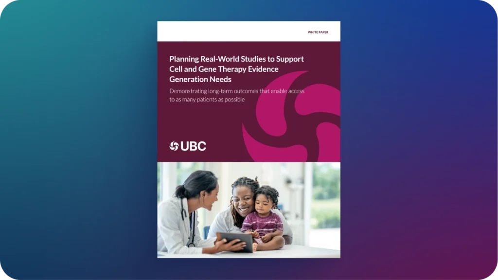 White Paper: Planning Real-World Studies to Support Cell and Gene Therapy Evidence Generation Needs, with a doctor, mother, and child.