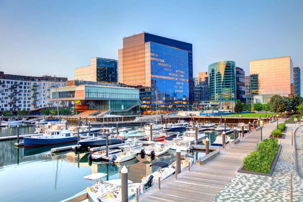 View of the Boston Seaport District near the Boston Convention Center