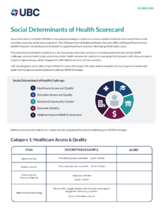 Cover page for UBC's social determinants of health scorecard
