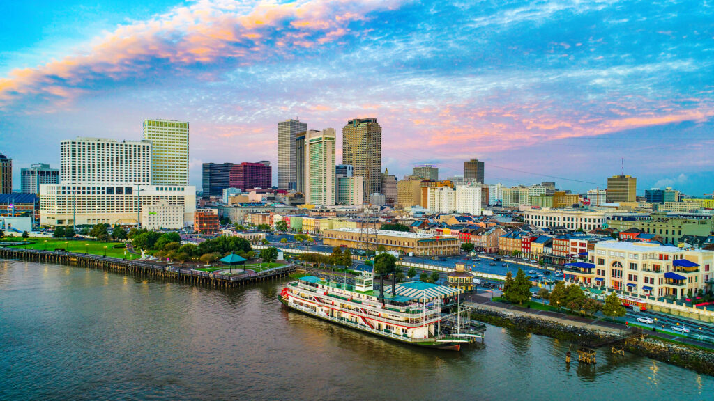 New Orleans Downtown Aerial View with River