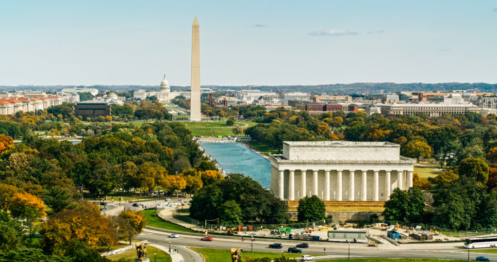 An aerial view of historic Washington, D.C.